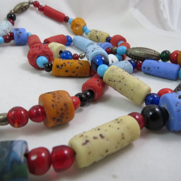 African Trade Bead Necklace with Metal, Cinnabar, Glass, and Stone beads 50 Inch - Picture 4 of 5